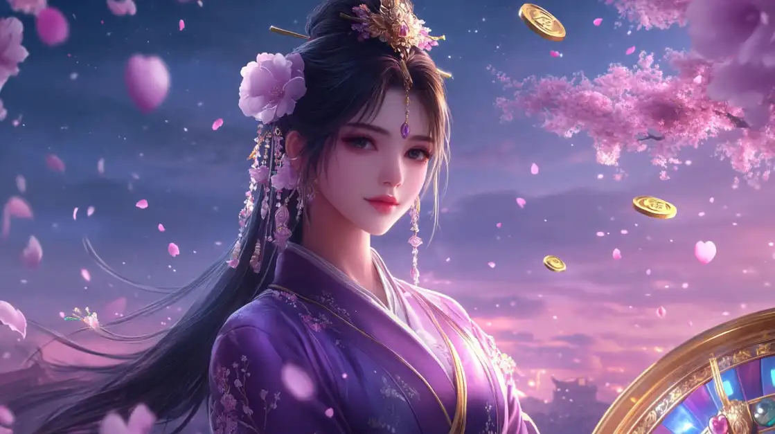 Discover Tranquil and Rewarding Games at 1111BET44. An elegant princess enjoys a serene moment under cherry blossoms, representing the beautiful and rewarding Asian-themed casino games and slots you can play at 1111BET44.